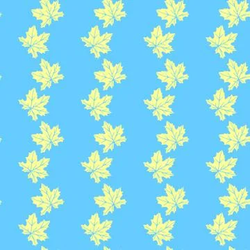 Seamless pattern of yellow silhouette maple leaves isolated on blue backgroun Illustrazione stock