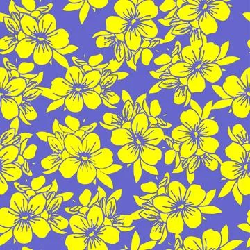 Seamless pattern of yellow silhouettes of flowers on a blue background Stock Illustration