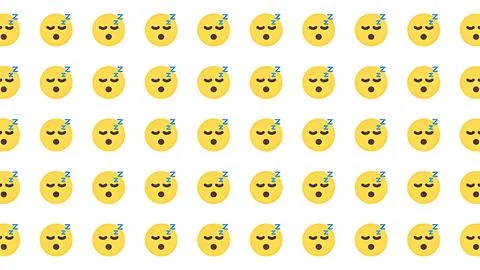 Seamless pattern of yellow sleeping face emojis with snoring symbols on whi.. Stock Illustration