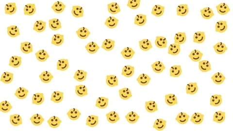 Seamless pattern of yellow smiling baby face icons on white background Stock Footage 344875279