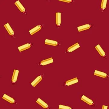 Seamless pattern Yellow squeeze bottle condiment fast food item Stock Illustration