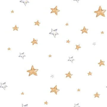 A seamless pattern of a yellow star. Hand drawn watercolor strars illustration Stock Illustration