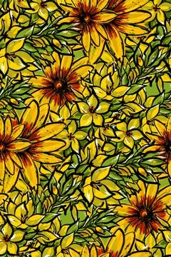 Seamless pattern. Yellow summer flowers. Verbena and mallow. Stock Illustration
