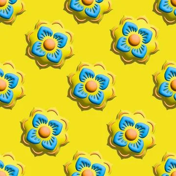 Seamless pattern. yellow sunflowers on blue background. flat lay Stock Illustration