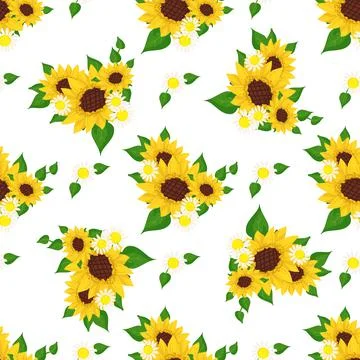 Seamless pattern with yellow sunflowers Stock Illustration