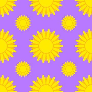 Seamless pattern of yellow suns on a purple background Stock Illustration