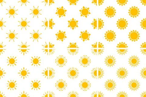 Seamless pattern of yellow suns shining brightly on white background 스톡 일러스트