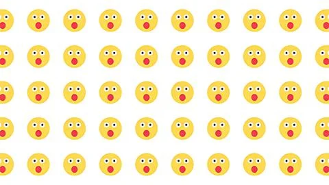 Seamless Pattern of Yellow Surprised Emoji Faces with Open Mouth Expression.. Stock Illustration