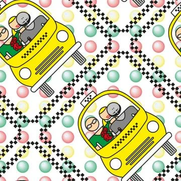 Seamless pattern with yellow taxi Illustrazione stock
