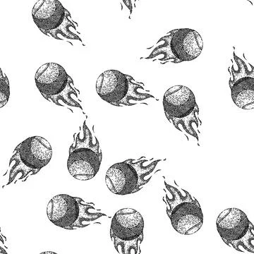 Seamless pattern yellow tennis ball sketch hand drawn Stock Illustration
