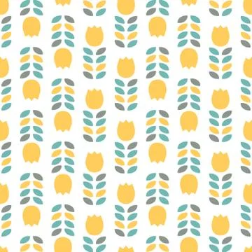 Seamless pattern with yellow tulips and leaves Stock Illustration