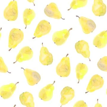 Seamless pattern with yellow vector pears. Ripe juicy fruits. Watercolor hand Illustration