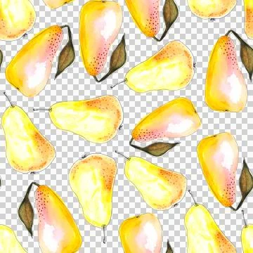 Seamless pattern of yellow watercolor pears, hand painted on white background Stock Illustration
