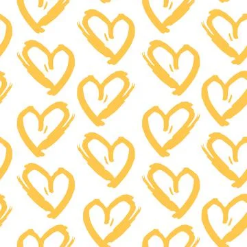 Seamless pattern yellow white heart brush strokes lines design, abstract simp Stock Illustration