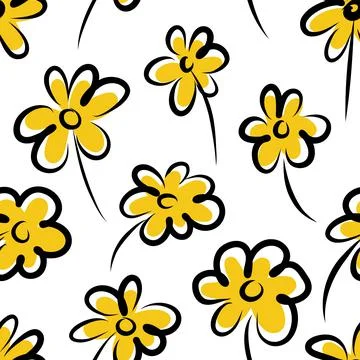 Seamless pattern of yellow wildflowers on a white background Illustrazione stock