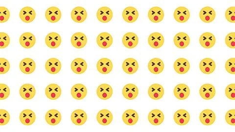 Seamless pattern of yellow yawning emoji faces with closed eyes on white ba.. Stock Illustration