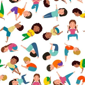 Seamless pattern with yoga for kids. Vector illustration in a flat style Stock Illustration
