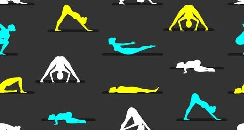 Seamless pattern with Yoga Poses Stock Illustration
