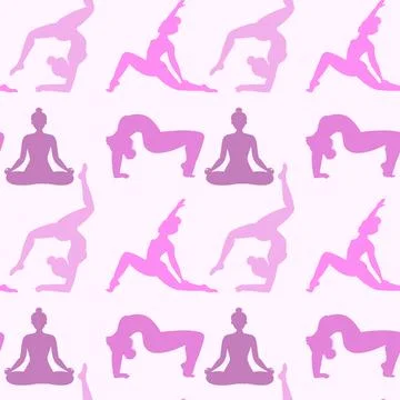Seamless pattern. Yoga poses as seamless background. Background with women in Stock Illustration