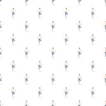Seamless pattern with young man jumping rope Stock Illustration