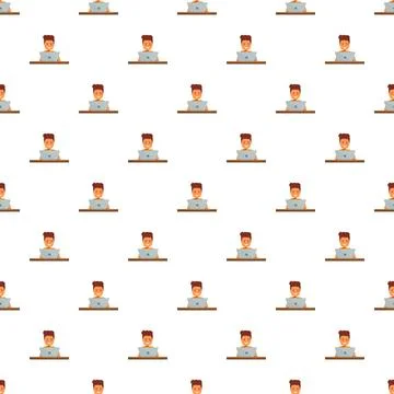 Seamless pattern with young man using laptop Illustrazione stock