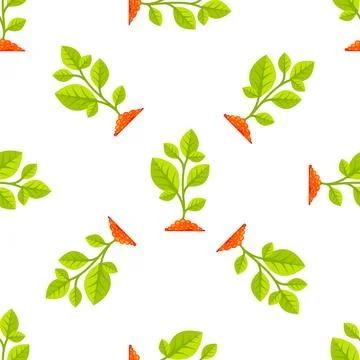 Seamless pattern of young plants growing in fertile soil Stock-Illustration