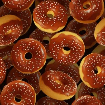 Seamless pattern with yummy donuts. Sweet food background. 3d Illustrazione stock