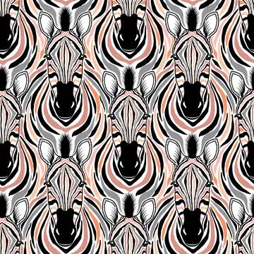 Seamless pattern with zebra head on white background Stock Illustration