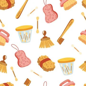 Seamless pattern with Zero waste elements. Eco bath items. No plastic. Eco-fr Illustrazione stock