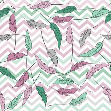Seamless pattern with zigzag and feathers Stock Illustration