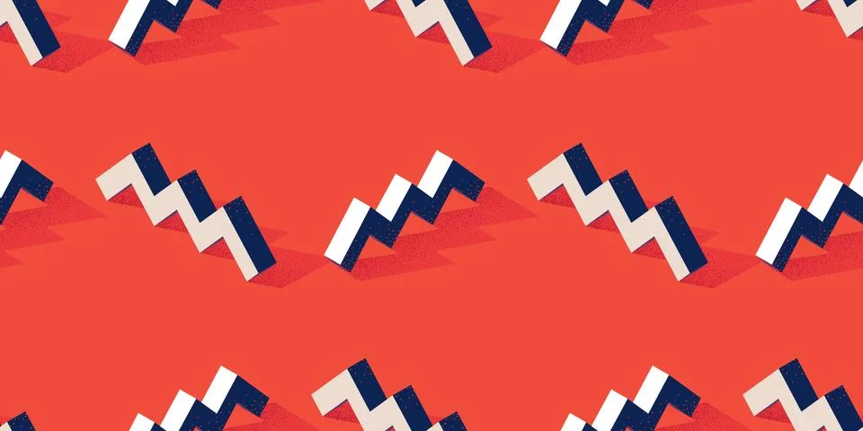 Seamless pattern with zigzag or steps shape on red background in modern dotted Stock Illustration