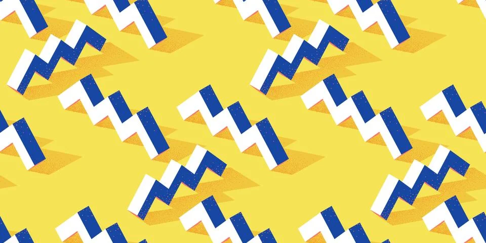 Seamless pattern with zigzag or steps shape on yellow background in modern Stock Illustration
