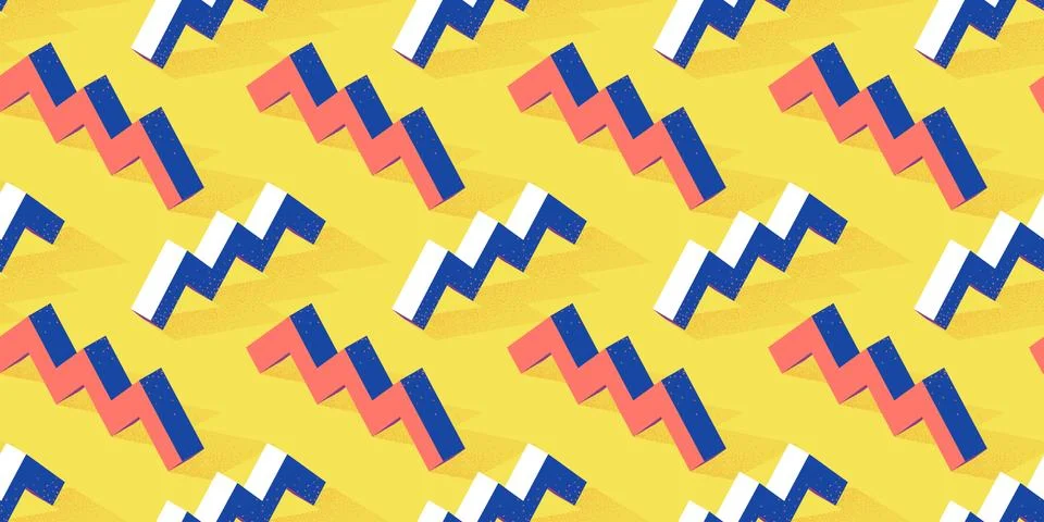 Seamless pattern with zigzag or steps shape on yellow background in modern Stock Illustration