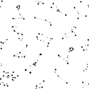 Seamless Pattern with Zodiac Sign and Stars on Cosmic Sky Background. Vector Illustrazione stock