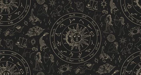 Seamless pattern with zodiac signs.  Stock Illustration