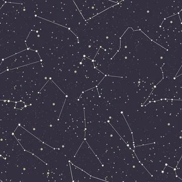 Seamless pattern with zodiac signs. Vector illustration. Starry sky. Stock Illustration