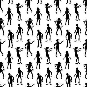Seamless pattern with zombie silhouettes Stock Illustration