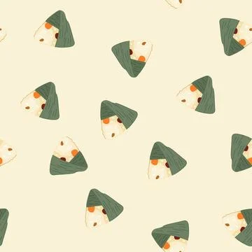 Seamless pattern zongzi triangle rice dumpling wrapped in bamboo leaf Stock Illustration