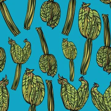 Seamless pattern with zucchini on blue background. Illustrazione stock