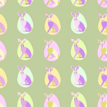 Seamless pattern.Bright Easter pattern with colorful rabbits and eggs. イラスト素材