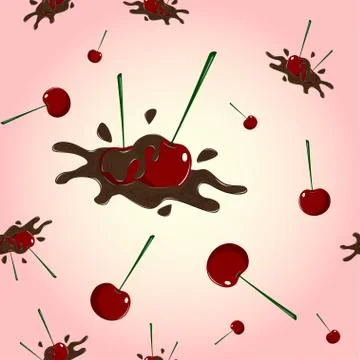 Seamless pattern.Chocolate coated cherry on a white background. 스톡 일러스트