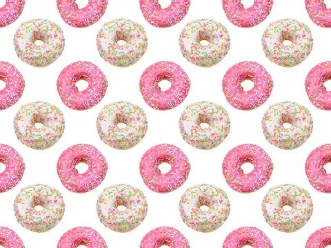 Seamless pattern.glazed doughnuts with bright colored sprinkles,isolated on a Stock Photos