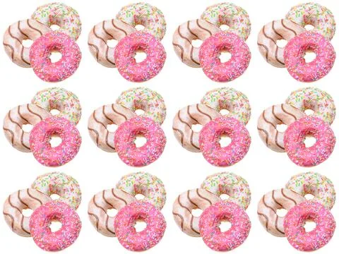 Seamless pattern.glazed doughnuts with bright colored sprinkles,isolated on a Stock Photos