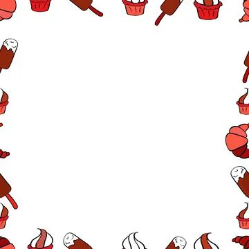 Seamless pattern.Hand drawn doodle frames. Illustration in red, pink and white c Stock Illustration