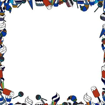 Seamless pattern.Hand drawn doodle frames. Illustration in blue, black and white Stock Illustration