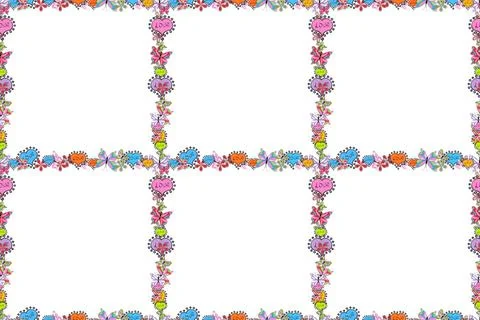 Seamless pattern.Hand drawn doodle frames. Illustration in white, pink and black Illustrazione stock