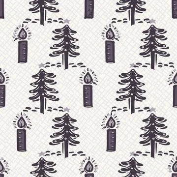 Seamless pattern.Hand drawn stylized Christmas tree. Fir holly leaf forest on Stock Illustration