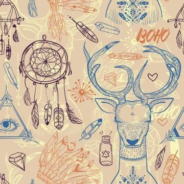 Seamless patternn with boho elements Illustrazione stock
