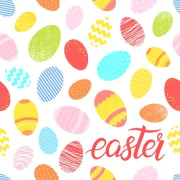 Seamless pattern.Pattern with different colorful easter eggs.Hand drawn styli Illustrazione stock