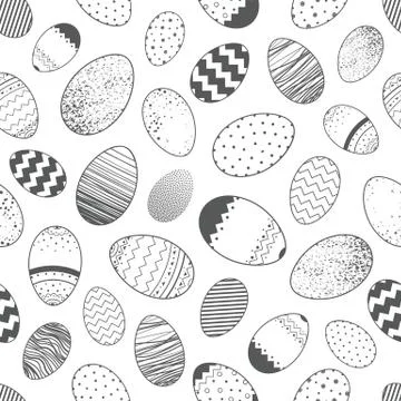 Seamless pattern.Pattern with different easter eggs.Hand drawn stylized eleme Stock Illustration